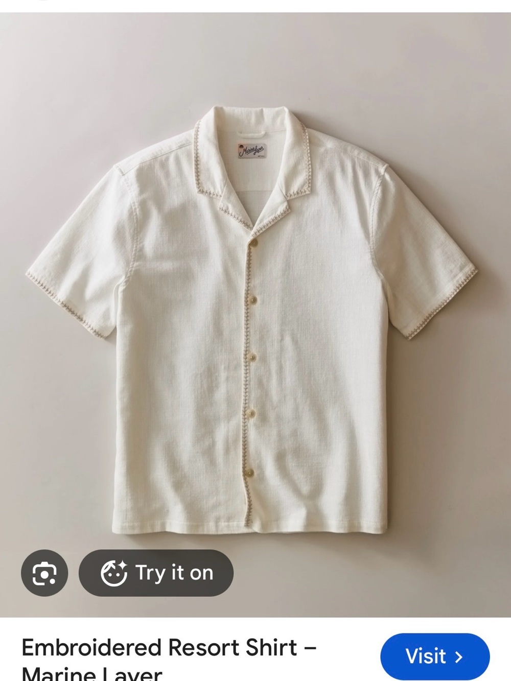 Marine Layer Short-Sleeve Embroidered Camp Shirt - Cream